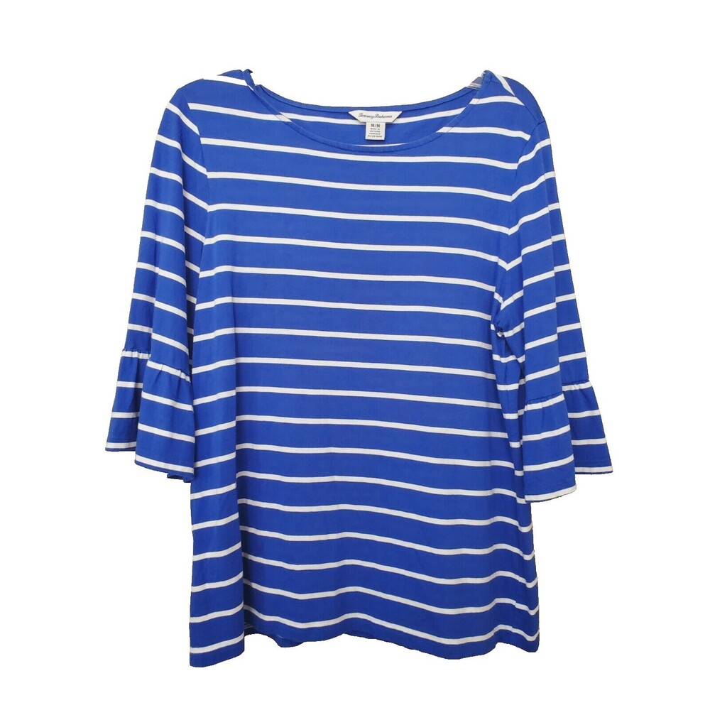Tommy Bahama Blue Striped Cotton/Tencel Bell Sleeve T-Shirt Size Medium